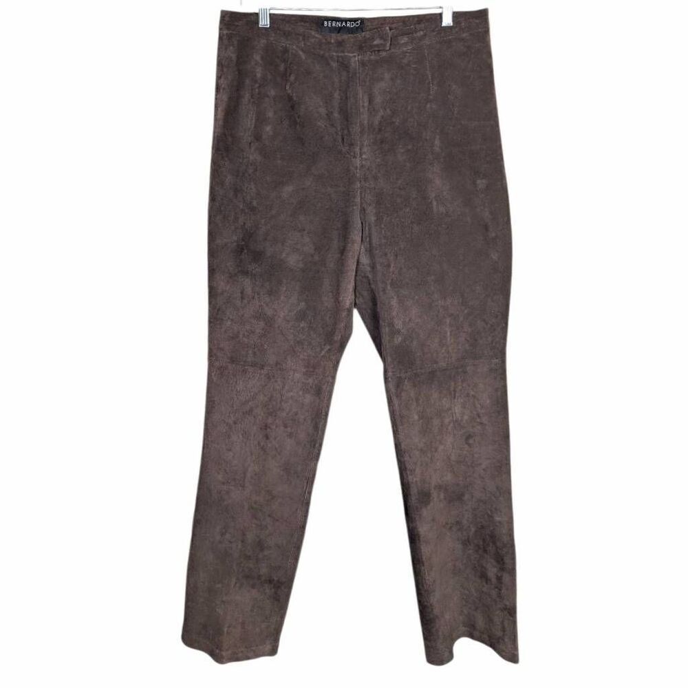 Vintage Bernardo Chocolate Brown suede leather straight leg pants womens 12